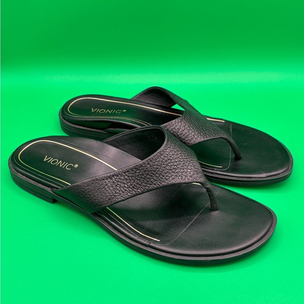 Vionic Agave Woman’s Sandals Size 9 Black Leather Thong Shoes - Picture 3 of 8